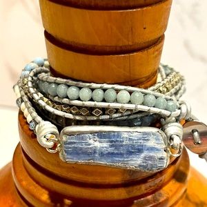 Geode leather beaded wrap bracelet pale blue